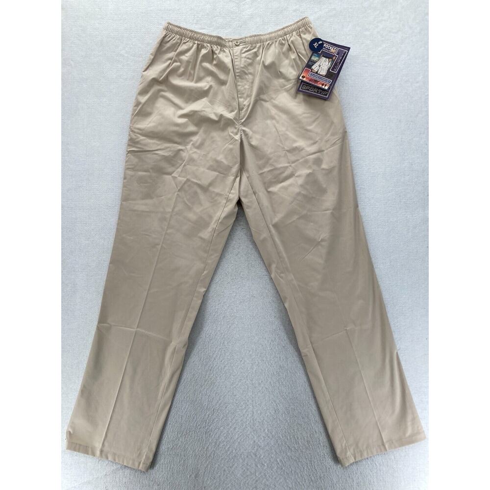 Vintage SPORTIF Pants Mens XL Khaki Beige Stretch Fabric Waistband Straight‎ NWT